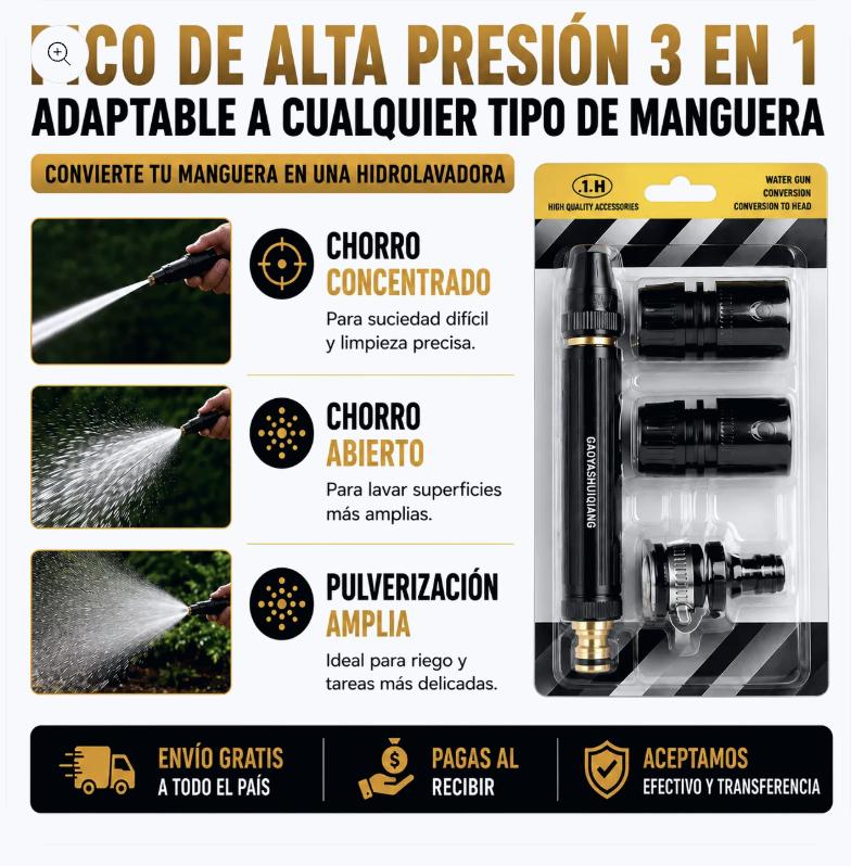 💦💦 Pico Alta Presión 3 en 1 [Adaptable a cualquier tipo de Manguera]